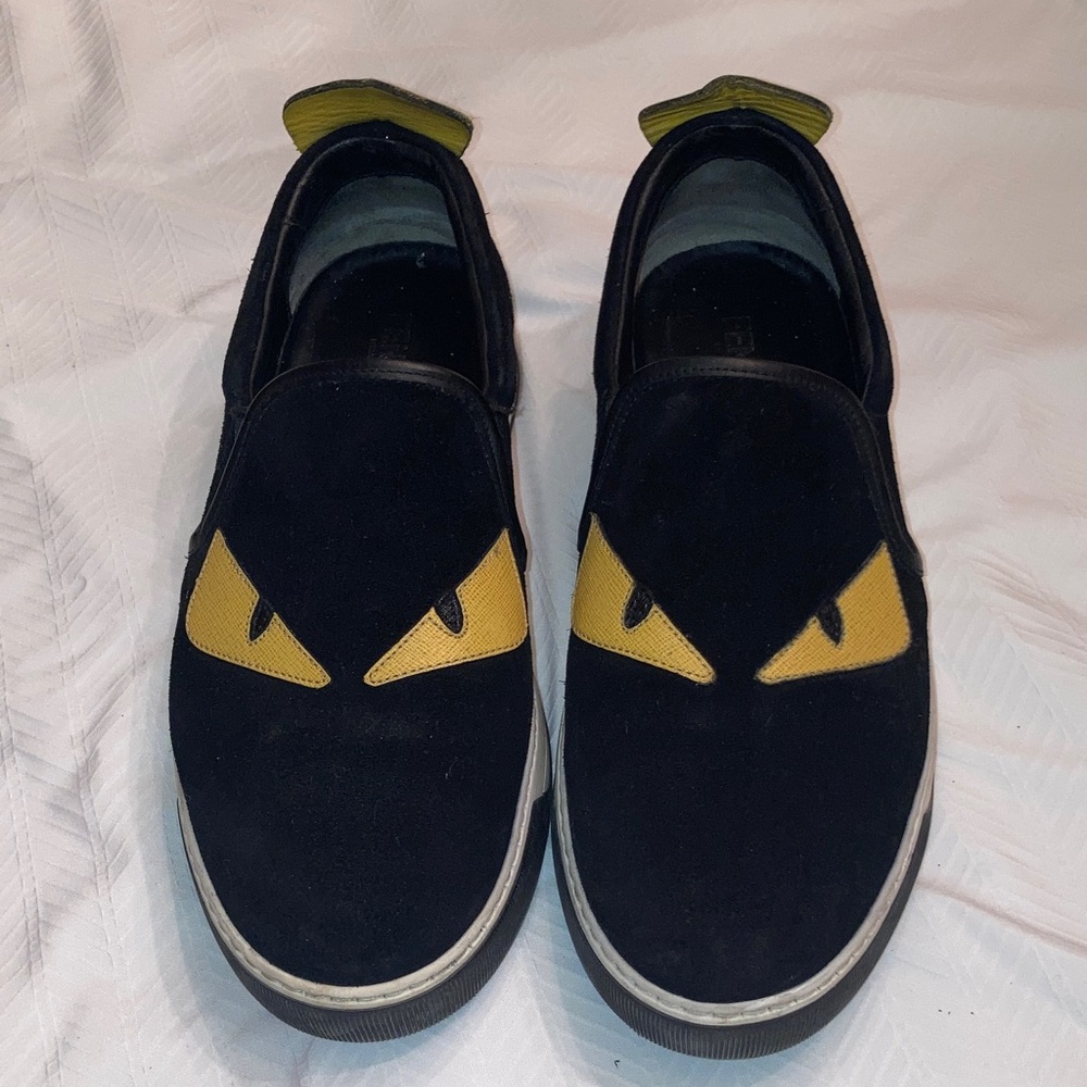 Fendi Black and Yellow Slip-On Sneakers